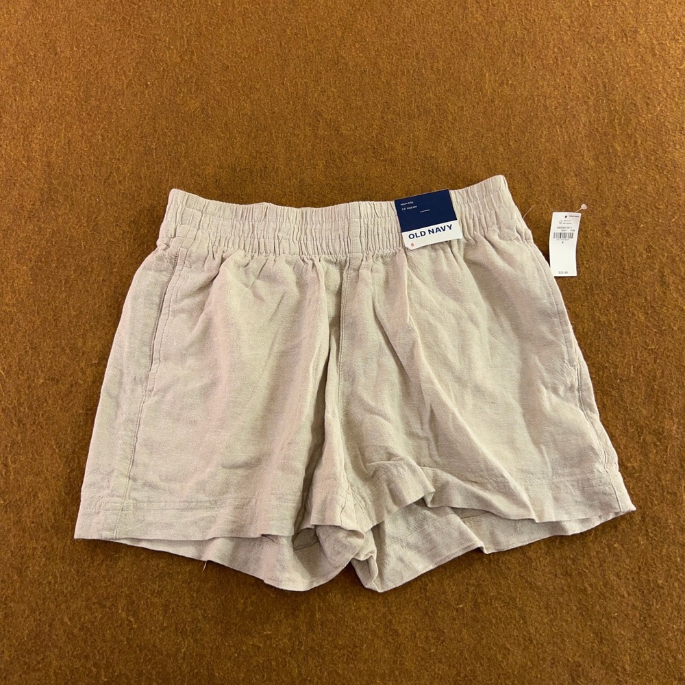 Old Navy Womens Small Beige Linen Blend High Rise 3.5 Inseam Shorts NWT